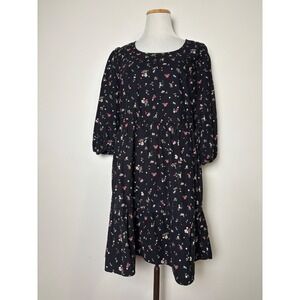 Time and Tru Corduroy Tiered Ruffle Mini Dress M Cottage Floral Puff Sleeve